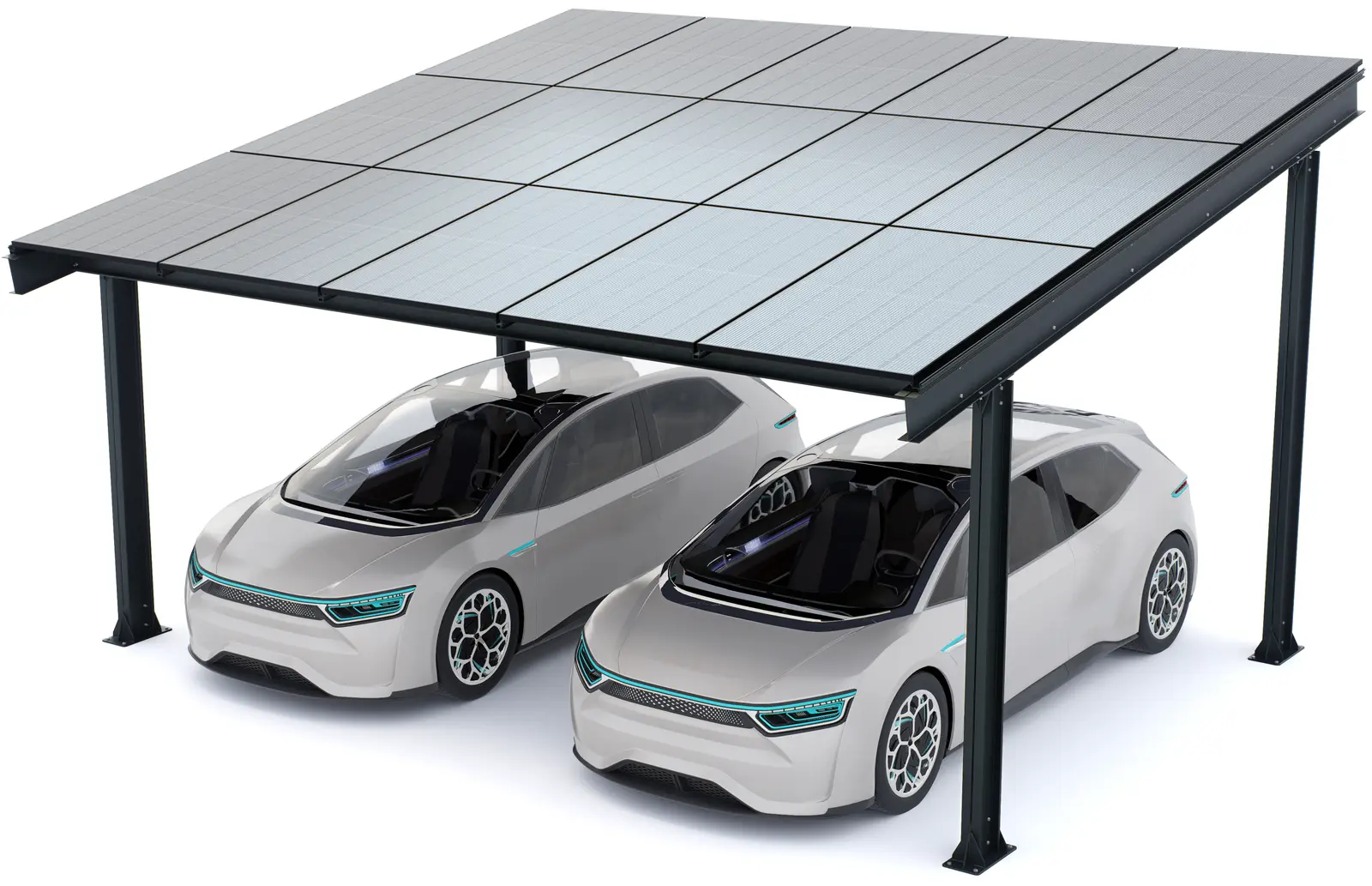 Metal structure car carport with photovoltaic panels, 2 places L, model 05
